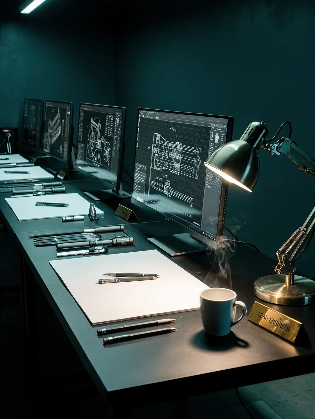 Modern design studio workspace with high-end equipment
