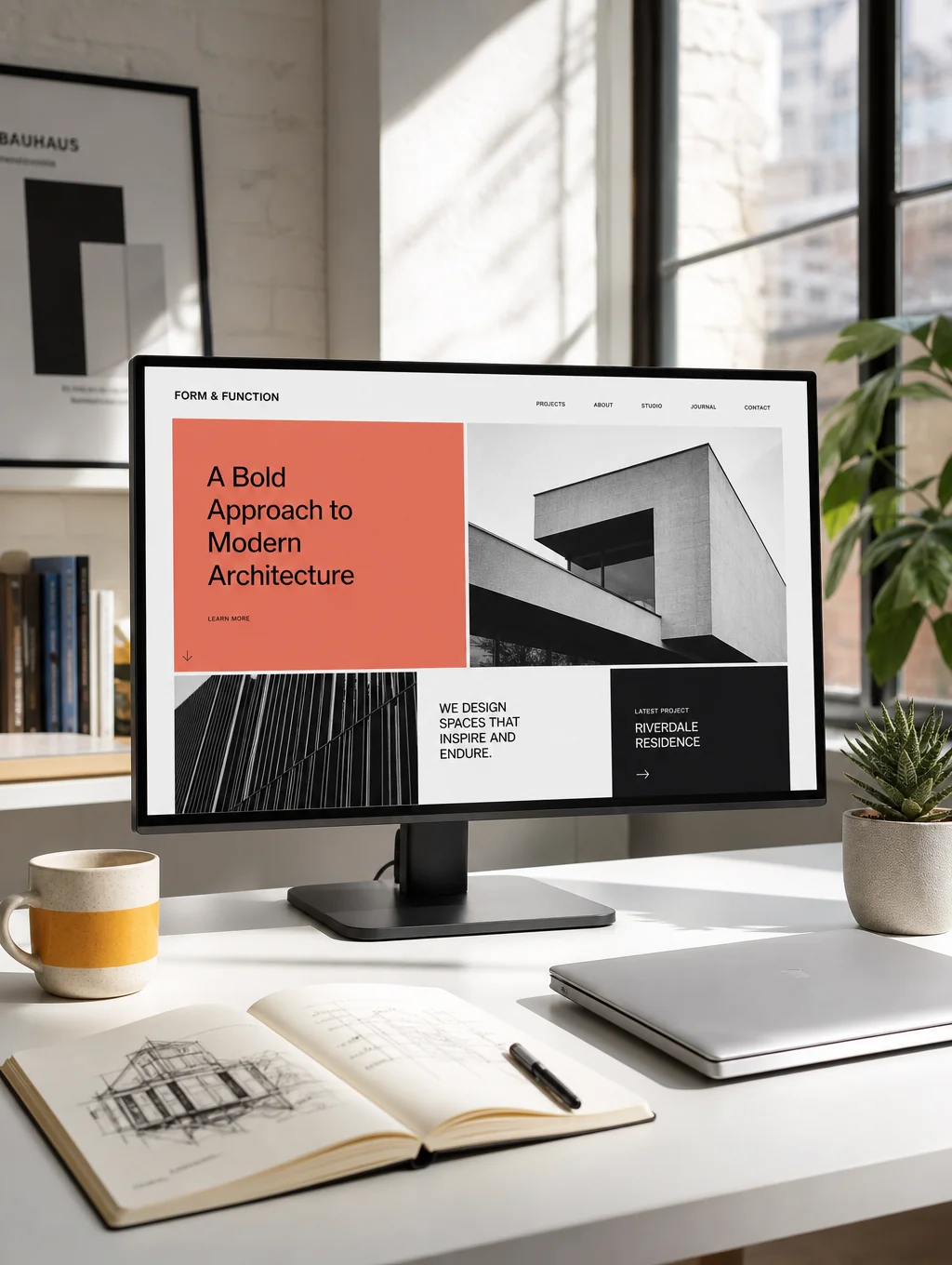 Professional portfolio showcase featuring modern digital design elements and clean typography